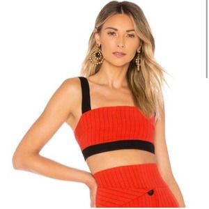 h:ours Red Ribbed Crop Top with Black Straps